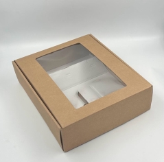 קופסא איטלקית ל-3 בקבוקים+חלון 34/28/9 - קרפט חום (30 בקרטון) - 